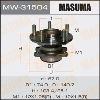 Ступиця колеса заднього в зборі з підшипником Mitsubishi ASX (10-), Lancer (07-), Outlander (08-12) 2WD (с ABS) MASUMA MW31504