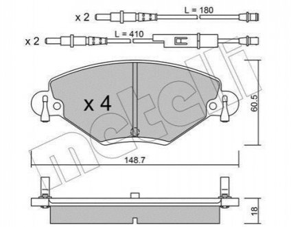 Колодки гальмівні (передні) Citroen C5 01- (з датчиком) Metelli 22-0331-0