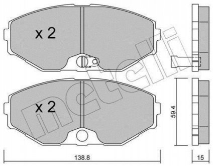 Колодки гальмівні (передні) Nissan Maxima 2.0-3.0 V6 24V 00-03 Metelli 22-0405-0 (фото 1)