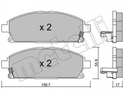 Колодки гальмівні (передні) Nissan X-Trail 01-13/Pathfinder 97-04 (з аморт. коливання) Metelli 22-0406-1 (фото 1)