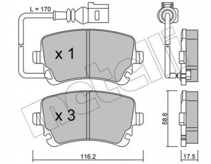 Колодки гальмівні (задні) VW T5/Multivan V 03-15 (+датчик) Metelli 22-0554-0 (фото 1)