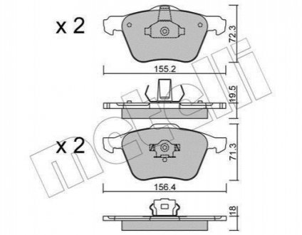 Тормозные колодки (передние) Volvo S60 00-10/V70 01-08/S80 01-06/XC90 02-14 Metelli 22-0833-0 (фото 1)