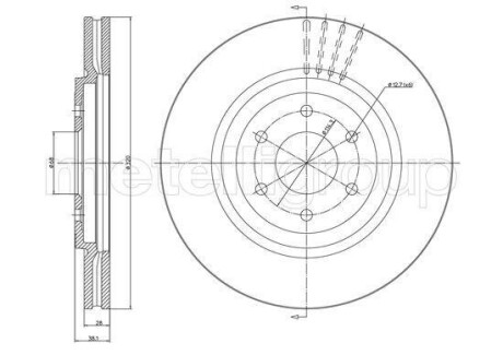 Диск гальмівний (передній) Nissan Navara/ Pathfinder III 05- (320x28) (вент.) Metelli 23-1350C (фото 1)