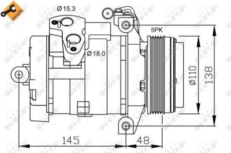 Компресор кондиціонера Land Rover Range Rover III 4.4/3.0D 02- (5PK) NRF 32432