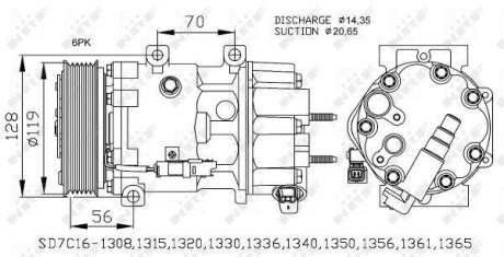 Компресор кондиціонера Peugeot 307 04-/308 2.0 HDi 09- (6PK) NRF 32772