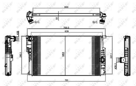 Радіатор охолодження BMW 1 (F20/F21)/3 (F30/F80) 11- B38/B47/N13/N20/N47/N55 NRF 58412