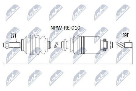 Піввісь права Renault Trafic фургон III (FL) 01-/Opel Vivaro 01- Nty NPW-RE-010