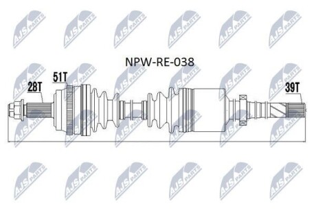 Піввісь передня права Nty NPW-RE-038