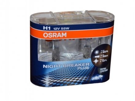 Лампа головного света H1 55W 64150NBP Night Breaker Plus OSRAM 64150nbp-kit (фото 1)