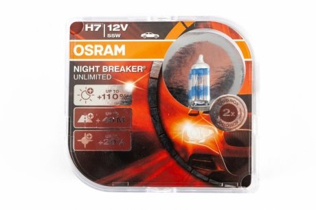 Лампа головного світла H7 55W Night Breaker Unlimited 64210NBU OSRAM 64210nbu-kit (фото 1)