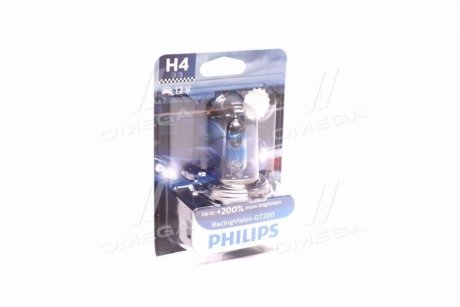 Автолампа H4 RacingVision GT+200%12V 60/55W P43t-38 (блистер 1шт) PHILIPS 12342RGTB1
