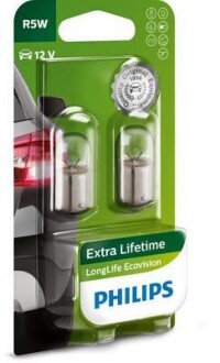 Автолампа R5W LongLife EcoVision 12V 5W BA15s (блістер 2шт)) PHILIPS 12821LLECOB2