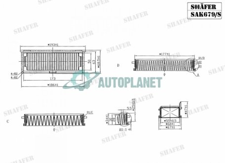 Фильтр салонный Fiat Scudo, Ulysse, Peugeot Expert, 806, 94-06, (3шт), угольный SHAFER SAK679/S (фото 1)