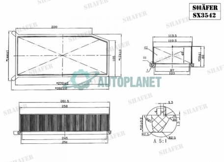 Фильтр воздушный Renault Dokker, Duster, Logan II, Captur, Clio IV, 0.9-1.6, 12- (с ушками) (без предфильтра) SHAFER SX3542 (фото 1)