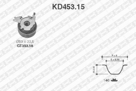 К-кт ГРМ Opel Vectra 2.0 93-, Omega 2.0 8V, 2.0 19 SNR NTN KD453.15