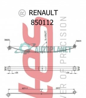 Ресора задня коренева Renault Master III 10- (1/19mm) (80/730/730) FWD TES 8501120019 Z/T (фото 1)