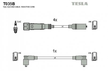 Комплект кабелів запалювання TESLA T035B (фото 1)