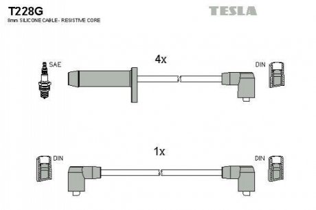 Комплект кабелів запалювання TESLA T228G (фото 1)