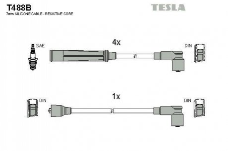Комплект кабелів запалювання TESLA T488B (фото 1)