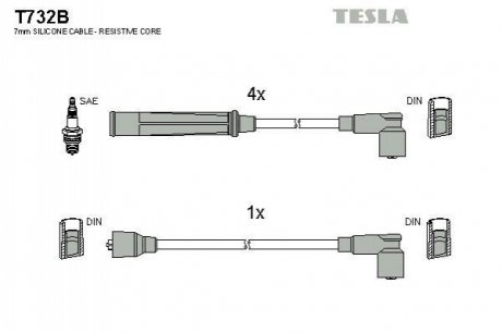 Комплект кабелей зажигания TESLA T732B (фото 1)