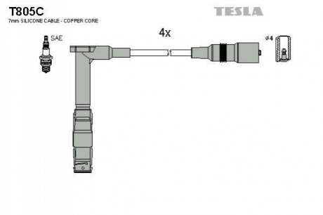 Комплект кабелей зажигания TESLA T805C (фото 1)