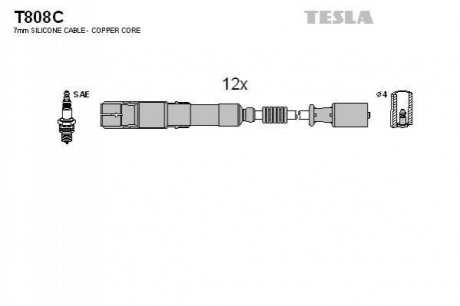 Комплект кабелів запалювання TESLA T808C (фото 1)
