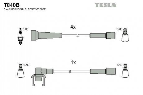 Комплект кабелей зажигания TESLA T840B (фото 1)