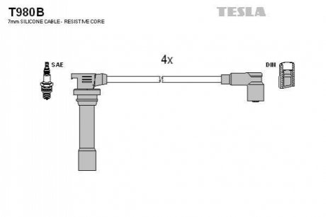 Комплект кабелів запалювання TESLA T980B