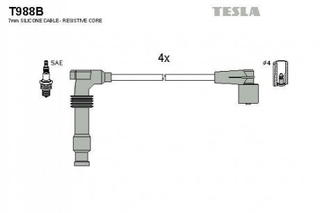 Комплект кабелів запалювання TESLA T988B (фото 1)