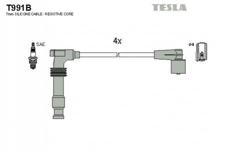 Комплект кабелів запалювання TESLA T991B (фото 1)