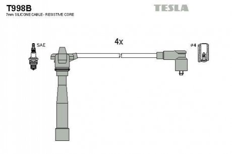 Комплект кабелів запалювання TESLA T998B (фото 1)