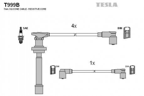 Комплект кабелей зажигания TESLA T999B (фото 1)