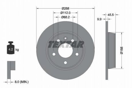 Диск тормозной (задний) VW Sharan 96-10 (268x9.9) PRO TEXTAR 92074303 (фото 1)