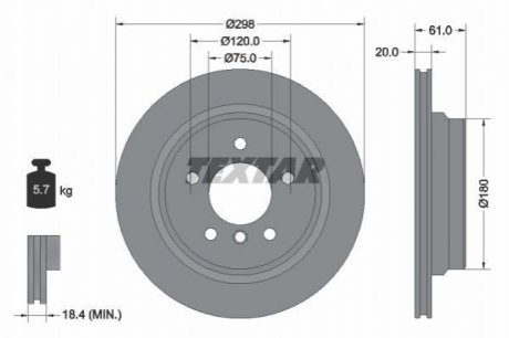 Диск тормозной (задний) BMW 5 (E39) 95-03 (298x20) PRO TEXTAR 92075103 (фото 1)