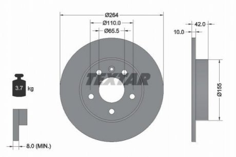 Диск гальмівний (задній) Opel Combo 1.7 04- (264x10) PRO TEXTAR 92092103 (фото 1)