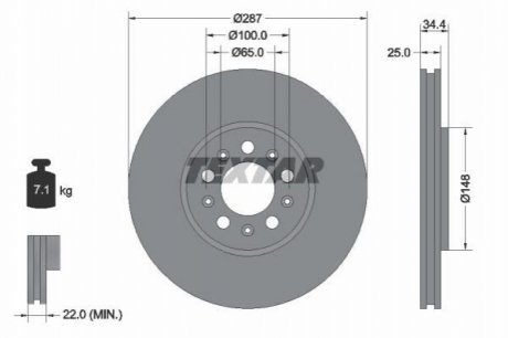 Диск тормозной (передний) Skoda Roomster 06- (287x25) PRO+ TEXTAR 92106605 (фото 1)