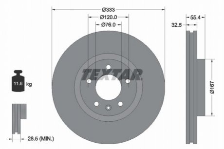 Диск тормозной (передний) VW T5 03-09 (333x32.5) (R17) PRO+ TEXTAR 92121305
