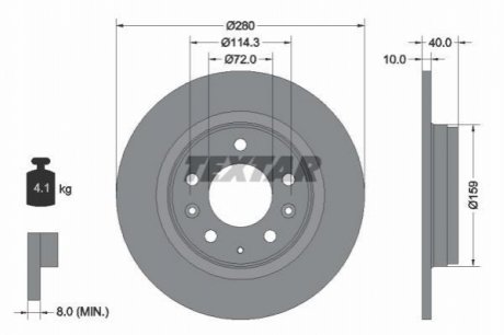 Диск тормозной (задний) Mazda 6 02-13/626 98-02/323 F/S 98-04 (280x10) PRO TEXTAR 92125603 (фото 1)