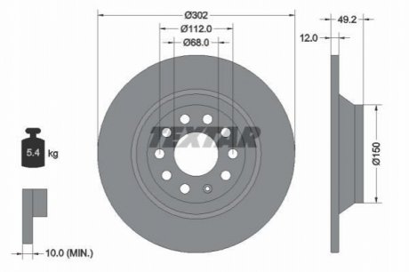 Диск тормозной (задний) Audi A6 04-11 (302x12) PRO TEXTAR 92132503 (фото 1)