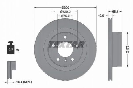 Диск тормозной (задний) BMW 1 (E81/E87)/3 (E90/E91/E92) 05-13 (300x19.9) PRO TEXTAR 92133003 (фото 1)