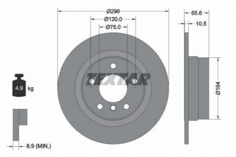 Диск тормозной (задний) BMW 1 (E81/E87)/3 (E90/E92) 05-13 (296x10.5) PRO TEXTAR 92133103 (фото 1)