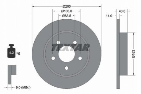 Диск тормозной (задний) Ford Focus/C-Max 04- (265x11) PRO TEXTAR 92133703 (фото 1)