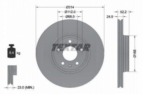 Диск тормозной (передний) Audi A4/A5 07- (314х24.9) PRO+ TEXTAR 92159905 (фото 1)