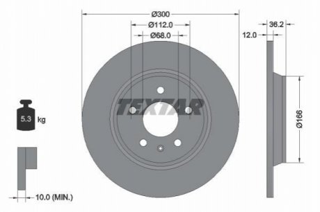 Диск тормозной (задний) Audi A4/A6 07- (300x12) PRO TEXTAR 92160103 (фото 1)
