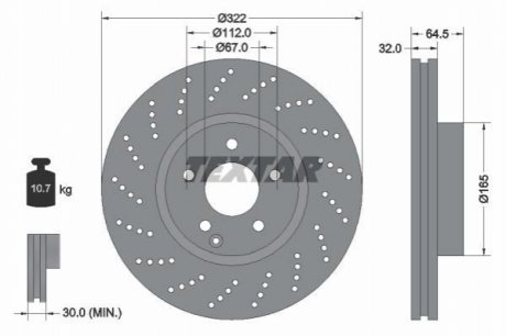 Диск тормозной (передний) MB C-class (W204) 07-14/ E-class (W212) 09- (322x32) PRO+ TEXTAR 92163405 (фото 1)
