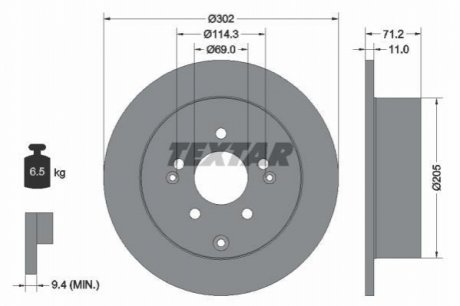 Диск тормозной (задний) Hyundai Santa Fe I/II 04-09 (302x11) PRO TEXTAR 92166103 (фото 1)
