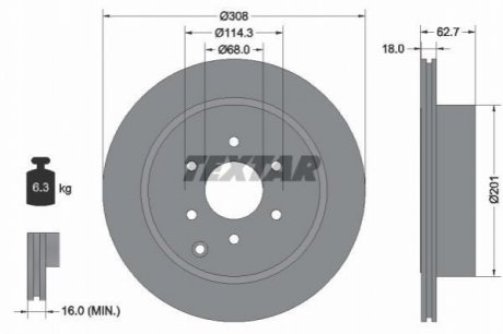Диск гальмівний (задній) Nissan Pathfinder 04- (308x18) PRO TEXTAR 92181603 (фото 1)