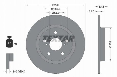 Диск тормозной (задний) Toyota Avensis 1.6-2.2 08-18 (290x11) TEXTAR 92195200 (фото 1)
