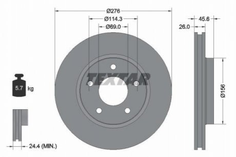 Диск тормозной (передний) Mitsubishi Lancer 08- (276x26) PRO TEXTAR 92197403 (фото 1)