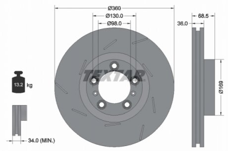 Диск тормозной (передний) Porsche Panamera 09-16 (L) (360x36) PRO+ TEXTAR 92213905